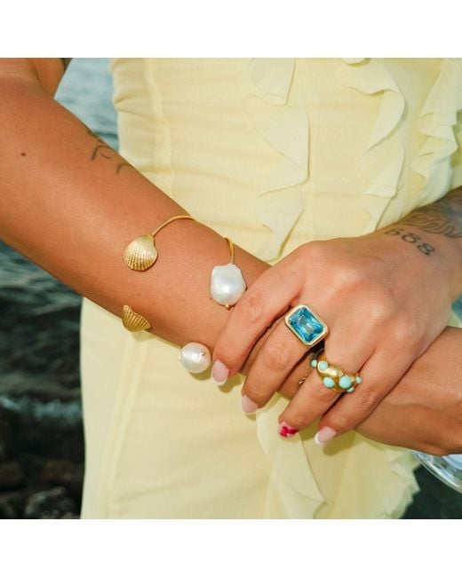 LINYA JEWELLERY Metallic Double Seashell Cuff Bracelet