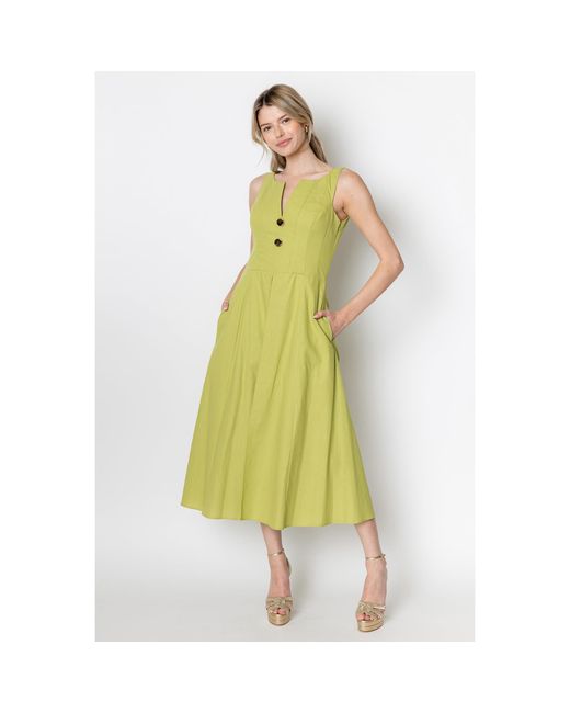 Zetaye Yellow Celeste Linen Cotton Midi Mini Dress