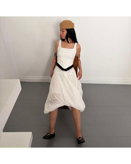 London Atelier Byproduct White Asymmetric Twisted Ballon Skirt