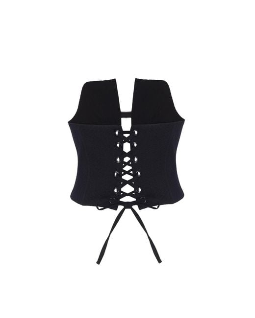 No'design Blue Elizabeth Button-Detail Back-Tie Corset