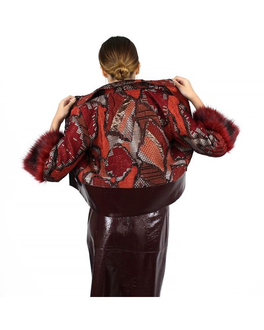 Lalipop Design Red Jacquard Jacket With Faux Fur Cuffs