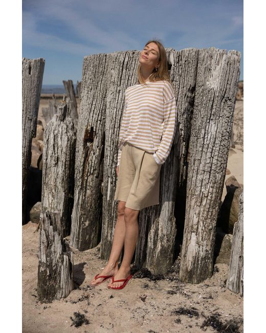 SALANIDA Natural Tanto Linen Long-sleeve Top Caramel