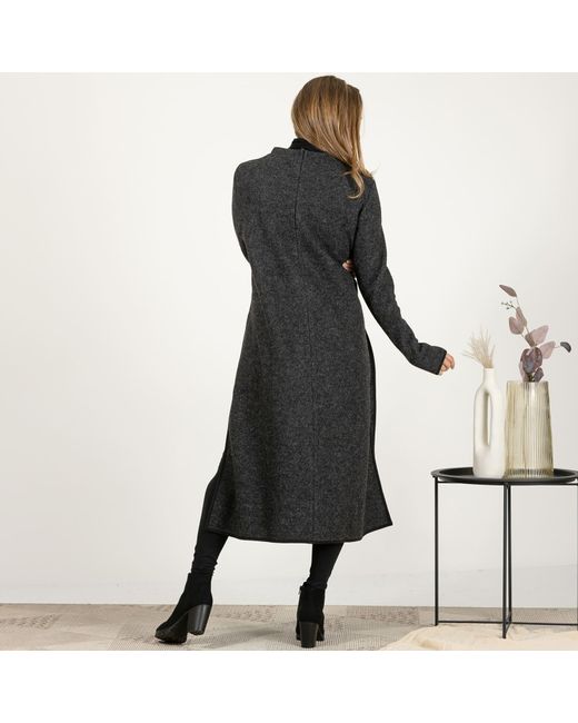 Nikka Place Black Minimalist Boiled Wool Sweater Dress With Long Sleeves And Slits
