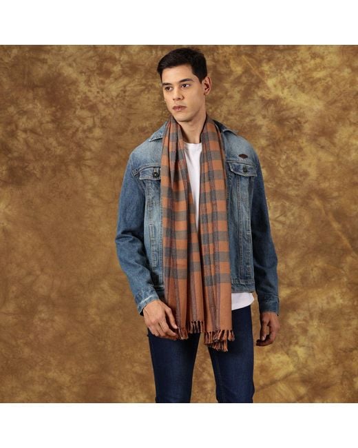 Heritagemoda Gray Neutrals Tan Handwoven Tartan Plaid Scarf for men