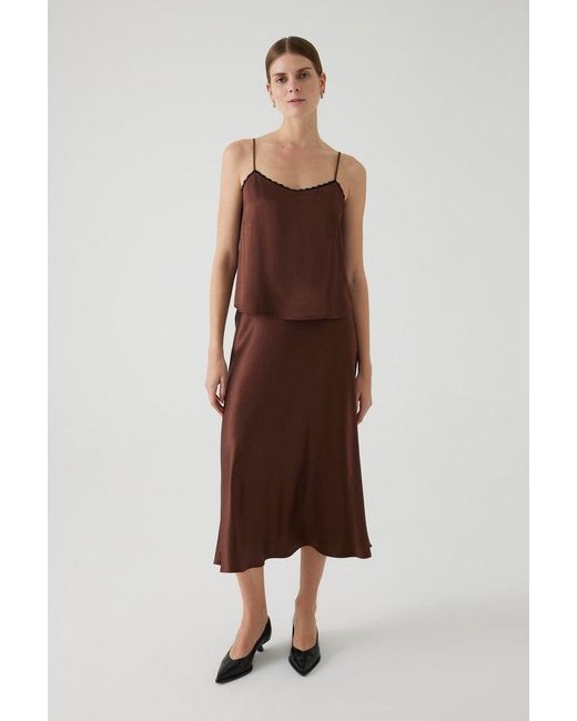 Exquise Brown Regular Satin-Look Strap Blouse