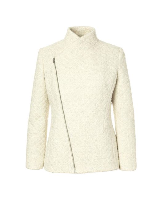 Jana Coshè Natural Ivory Quilted Jacket With Asymmetric Zip And Lamé