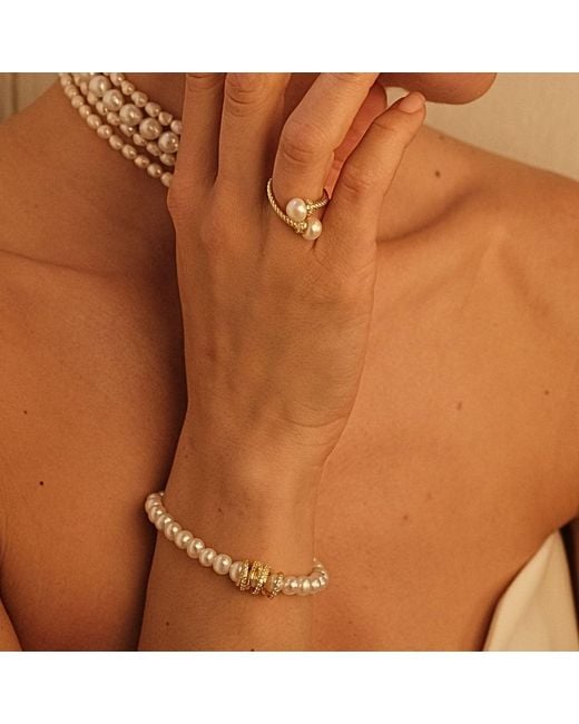 LINYA JEWELLERY Metallic Amour Caged Pearl Bracelet, Wedding Jewelry