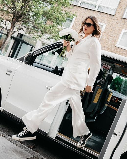 The Summer Edit White Lexi Sports Luxe Silk Trouser