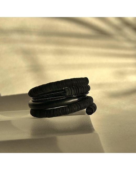 WAIWAI Black Eclipse Cuff Beaded Leather Bracelet