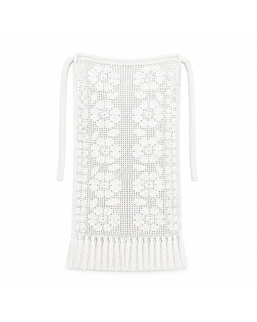 IZABELA MANDOIU White Hand-Crocheted Romanian Traditional Apron With Fringe –