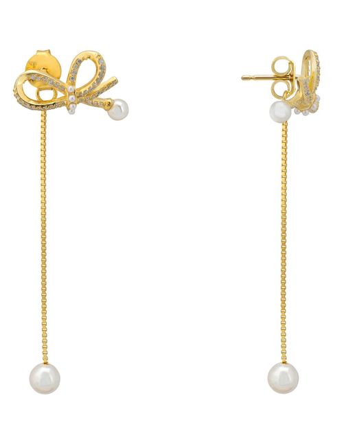 Latelita London White Flowing Ribbon Pearl Drop Earrings Gold