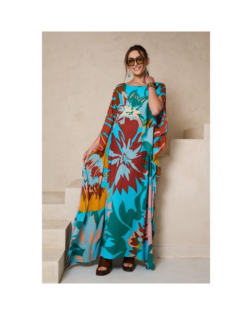 Saachi Blue Polychromatic Flowery Kaftan
