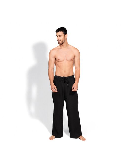 Maison Tangerine Black Wide Leg Linen Long Trousers For