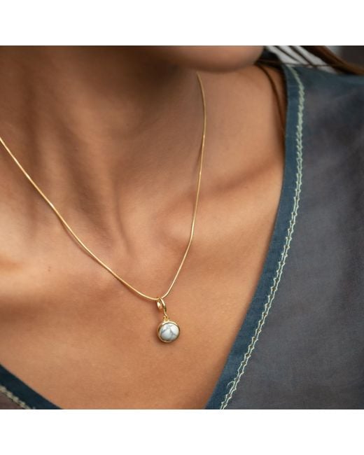 Lily Charmed Metallic Plated Howlite Healing Stone Necklace With Round Snake Chain