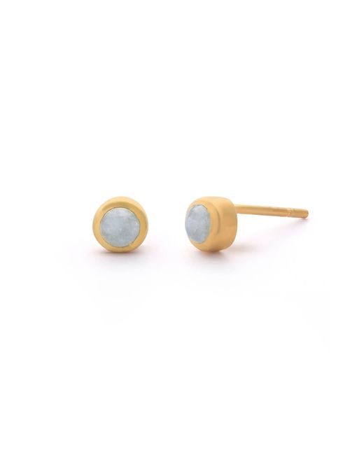 Nellou Jewellery Metallic Aquamarine Mini Gem Dot March Birthstone Earrings Plated Sterling