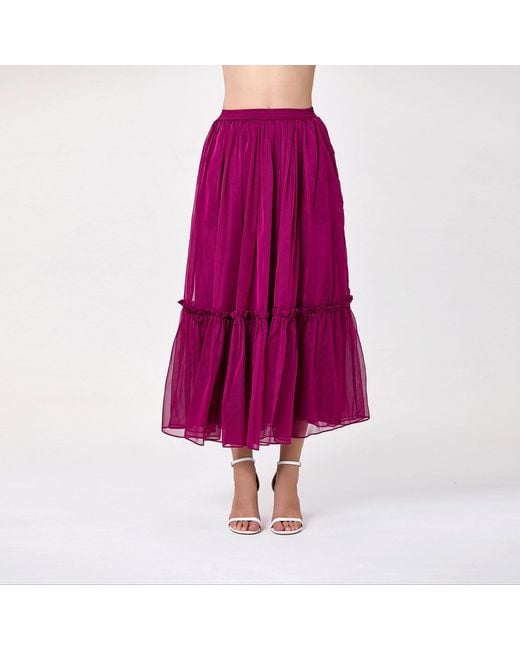 Smart and Joy Purple Boho-Style Ruffled Skirt With Elastic Waistband