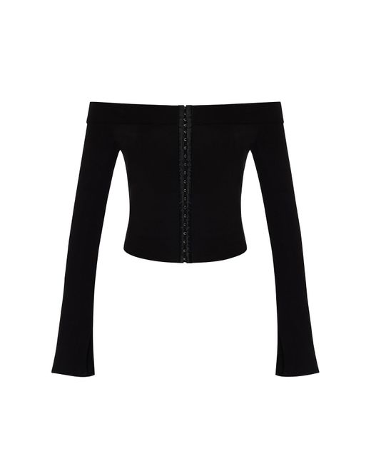 Khéla the Label Black Hooked Up Off Shoulder Top With Hook And Eye Closure