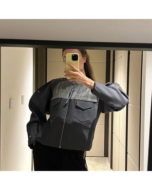 Boutique Kaotique Gray Handmade Indonesian Knitted Bomber Jacket