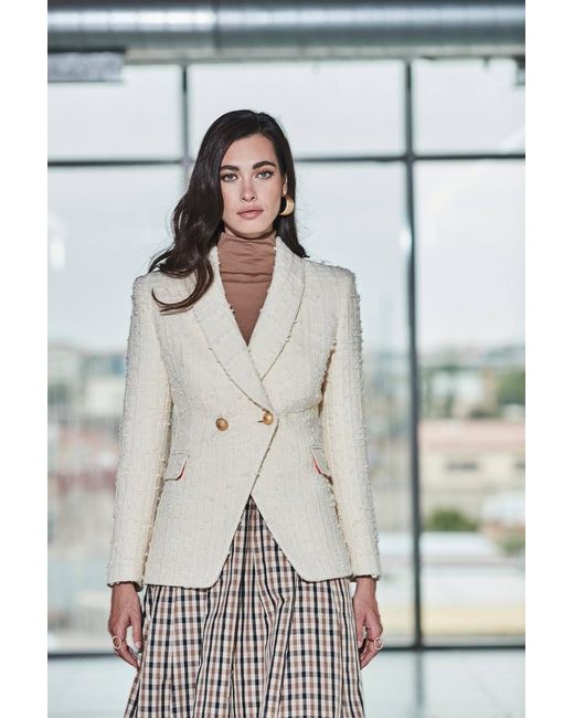 The Extreme Collection White Neutrals Double-Breasted Blazer Ivory Giotto