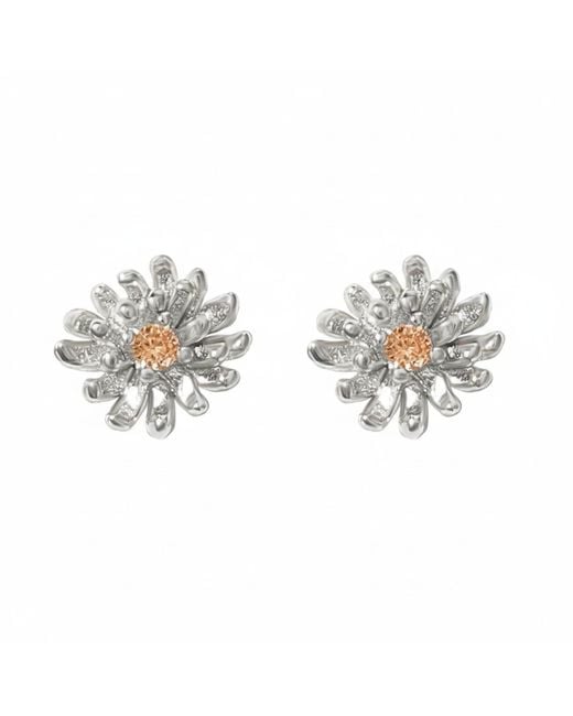 Harfi Metallic Citrine November Birthstone Chrysanthemum Birthflower Sterling Stud Earrings