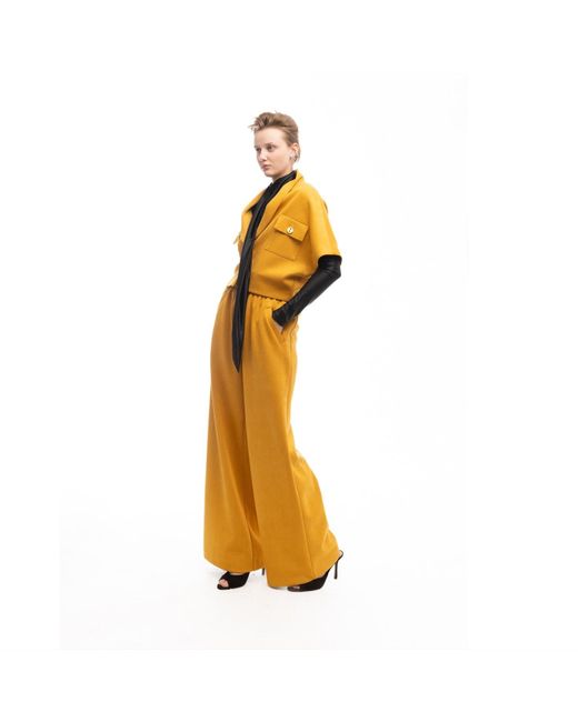 Julia Allert Natural Cropped Suede Blazer With Shawl Collar Mustard
