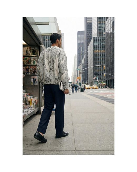 Modenaire Gray Printed Zip Front Jacket With Baroque Pattern for men