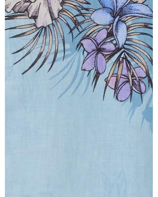 Lords of Harlech Blue Lara Exotic Floral Linen Printed Shirt