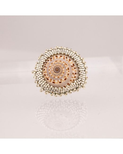 Oana Savu Pink Beaded Sea Shell Ring Ocean Inspired Jewelry