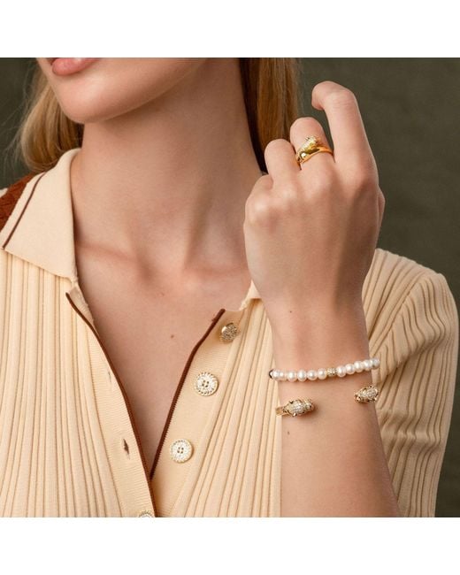 Nialaya Metallic Wristband With Pearl