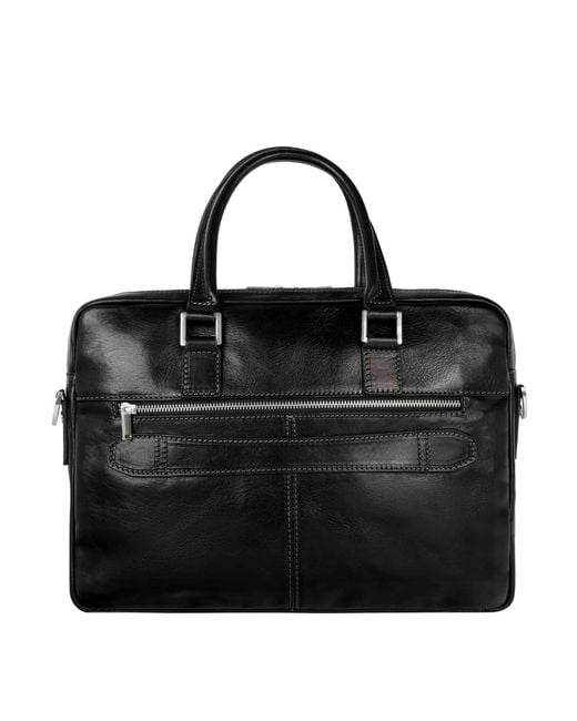 Time Resistance Black Leather Briefcase Laptop Bag for men