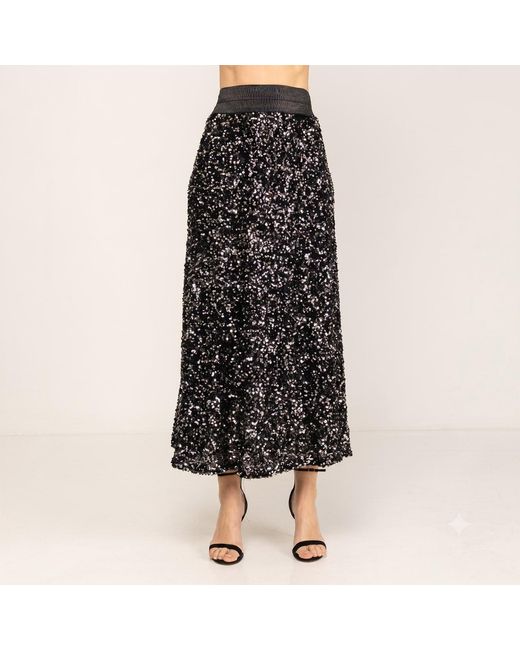 Tantra Spain Sl Black Sequin Maxi Skirt With Elastic Waist And