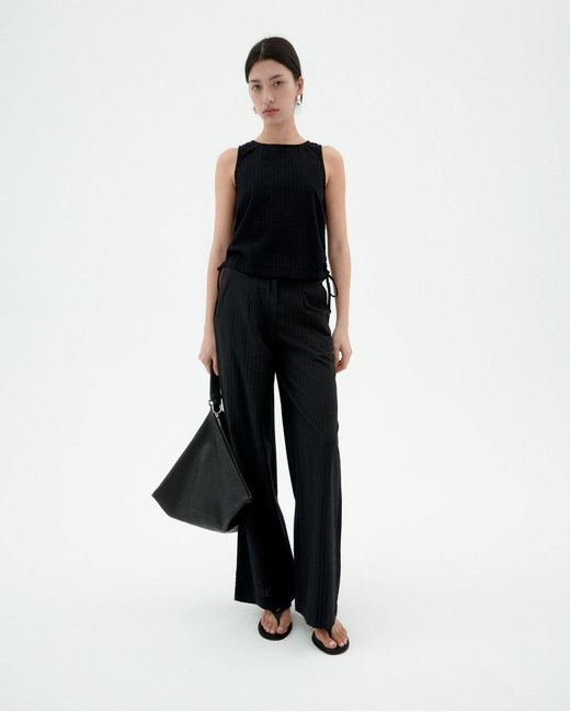 Thinking Mu Black Gathered Seersucker Florence Top