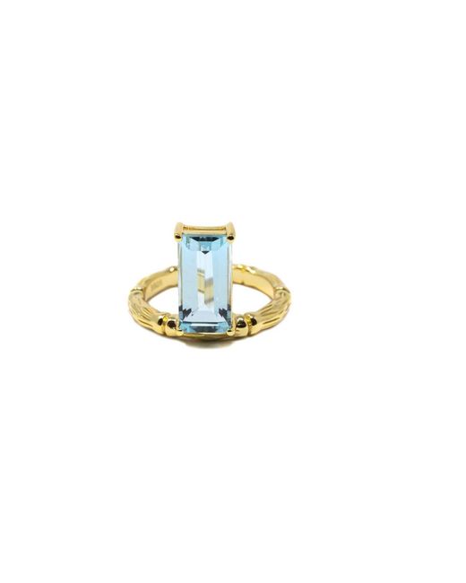 NASI SILVER Blue Floating Bamboo Baguette Gemstone Ring- Topaz
