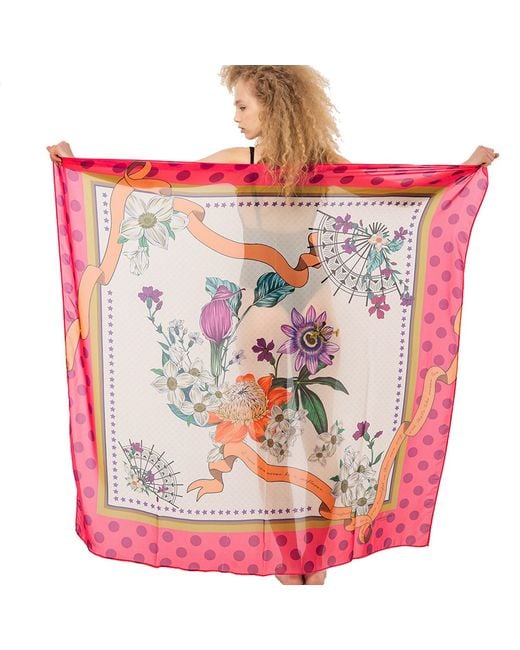 LOVEIST STORE Red Fiore Printed Viscose Pareo Sarong