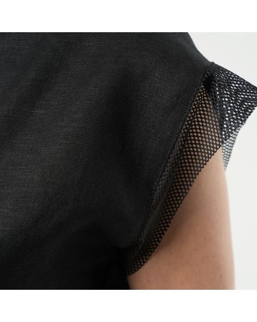 Metamorph Black Turtleneck Linen Top