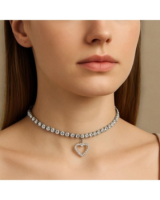 Maison De Gala Metallic Crystal Heart Choker