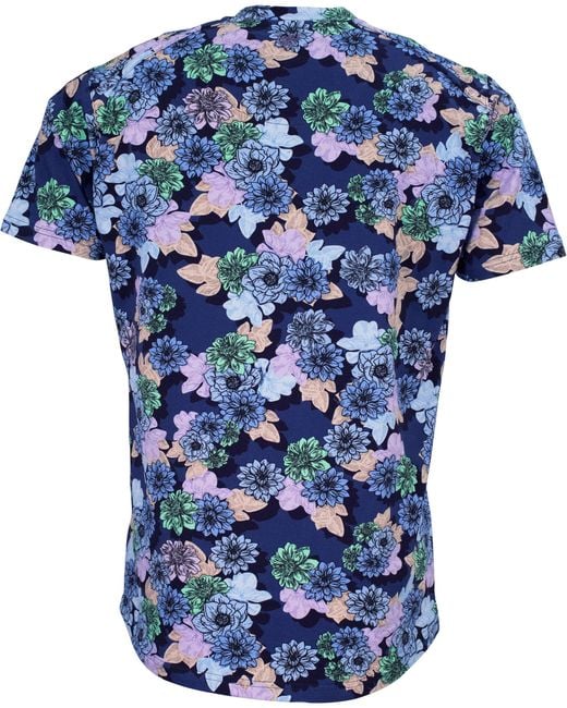Lords of Harlech Blue Maze Snap Floral V-Neck Tee for men