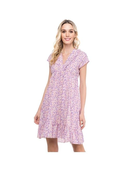 Tantra Spain Sl Purple Short Floral Print Dress With Ruffle Detail, Open Back