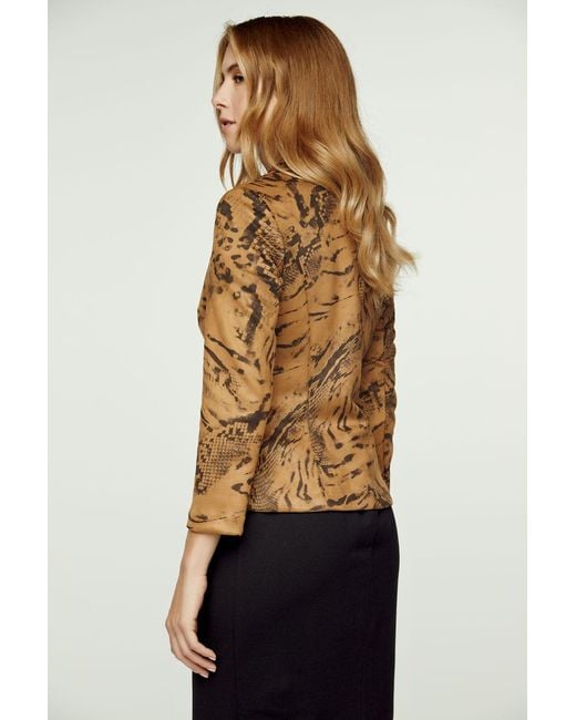 Conquista Brown Suede Effect Printed Fitted Jacket