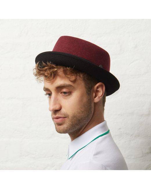 Dasmarca Hats Red Jackson Burgundy Wool Felt Two Tone Porkpie Hat for men