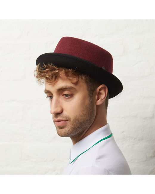 Dasmarca Hats Red Jackson Burgundy Wool Felt Two Tone Porkpie Hat for men