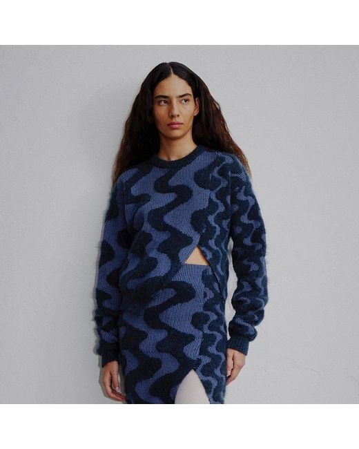 Ccy Currency Blue Wavey Split Sweater