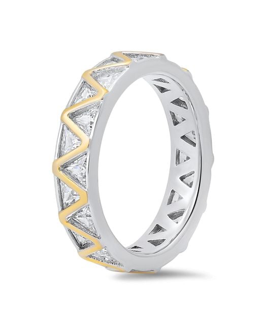Kylie Harper White Sterling Two-Tone Diamond Cz Zig Zig Eternity Band Ring