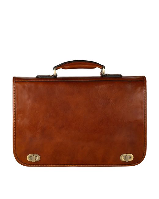 Time Resistance Brown Leather Briefcase Laptop Bag for men