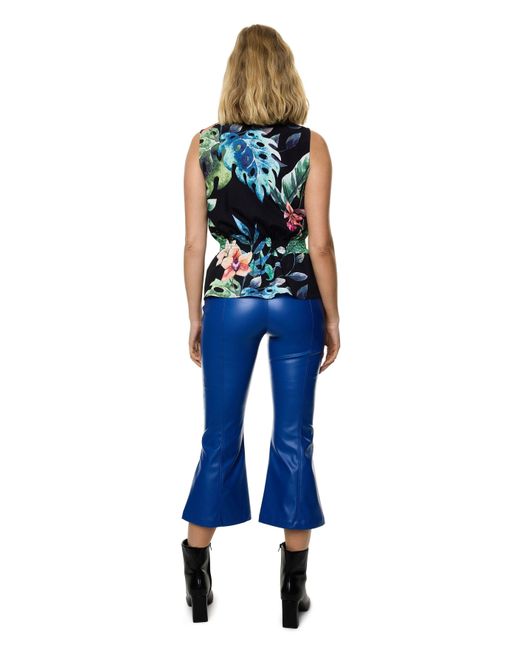 Carloslines Blue Front Neck Tie Smocked Waist Sleeveless Top