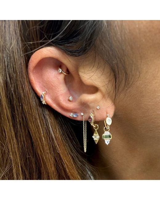 Zohreh Green Tourmaline, Diamond & Moonstone Earring Charm 9K