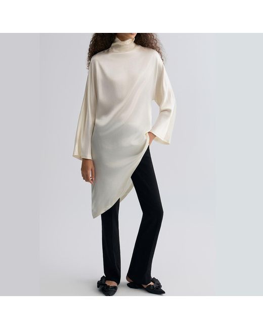 FRONT ROW SHOP White Asymmetric Slouch-Neck Blouse