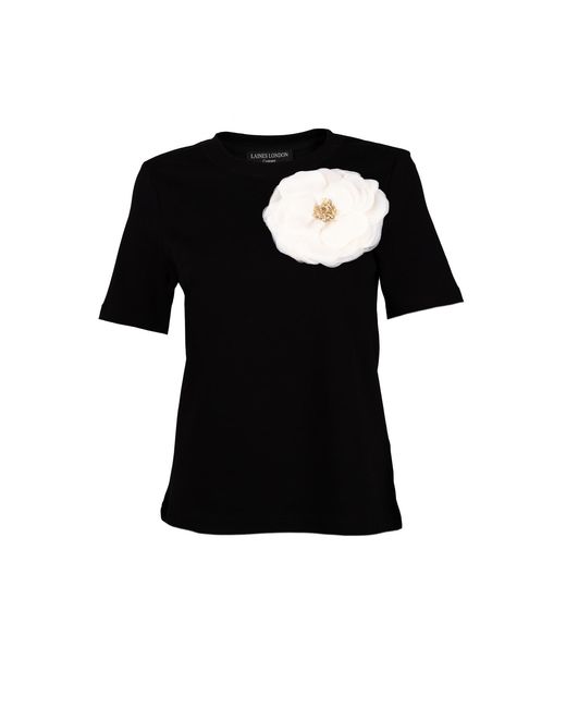 House of Laines London Black Neutrals Laines Couture Embellished Cream Organza Corsage Brooch T-Shirt