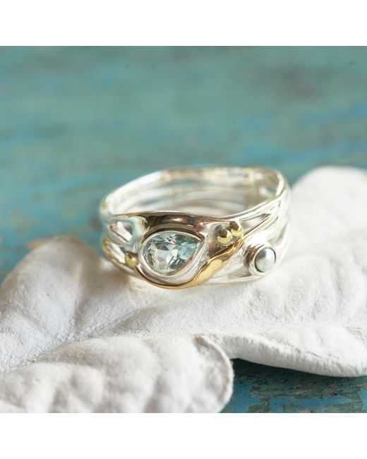 Isla Silver White Freshwater Pearl & Teardrop Topaz Ring
