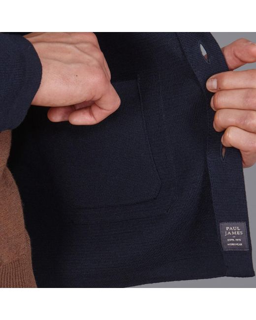 Paul James Knitwear Blue Extra Fine Merino Wool Fabrizio Work Shirt for men